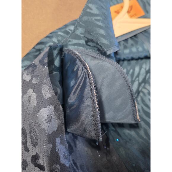 Womens Blouse Top L Teal Professional Elegant Business Night Out Jacquard Blend - Picture 7 of 7